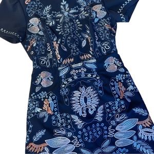 Short sleeve Foxiedox embroidered floral navy blue dress